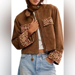 NWT Free People Bali Fading Moon Crop Suede Jacket